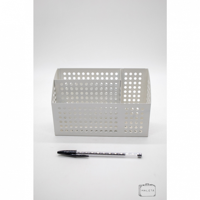 PORTA CANETAS METAL BRANCO COM FURINHOS