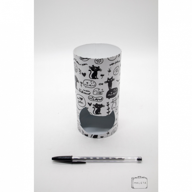 PORTA-CANETA PLÁSTICO BRANCO GATINHOS
