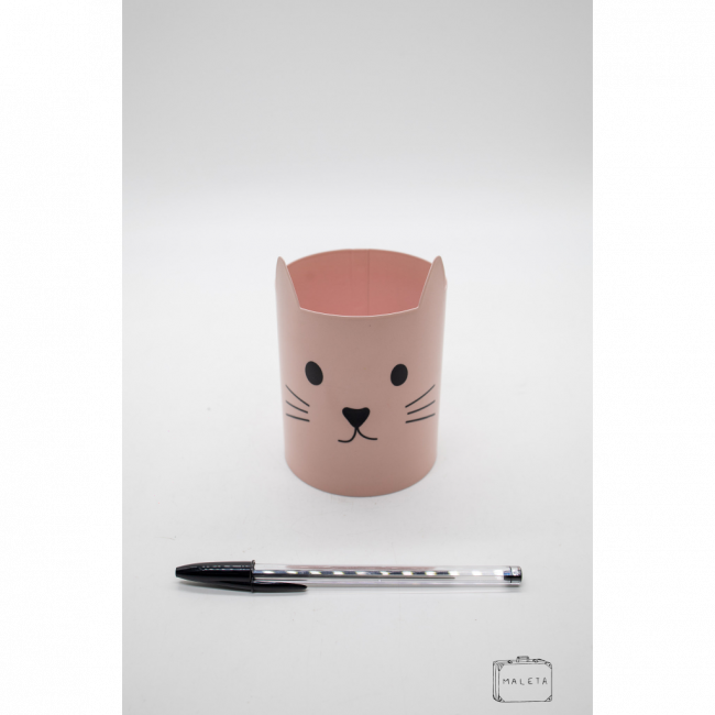PORTA-CANETA METAL ROSA GATINHO