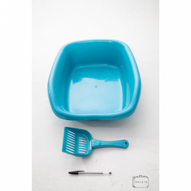 CAIXA DE AREIA COM SUPORTE AZUL PARA GATOS