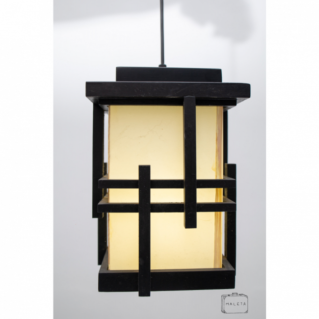 LUMINÁRIA PENDENTE JAPONESA BRANCA COM DETALHES PRETOS