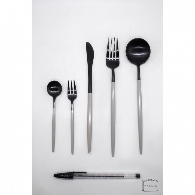 KIT DE TALHERES PRETO COM CINZA – 5 PEÇAS