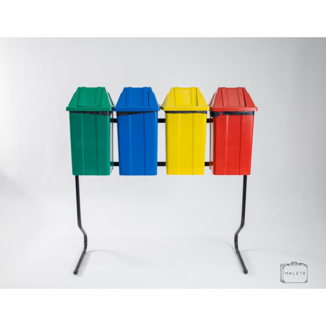 CONJUNTO COM 4 LATAS DE LIXO RECICLÁVEL COM BASE PRETA