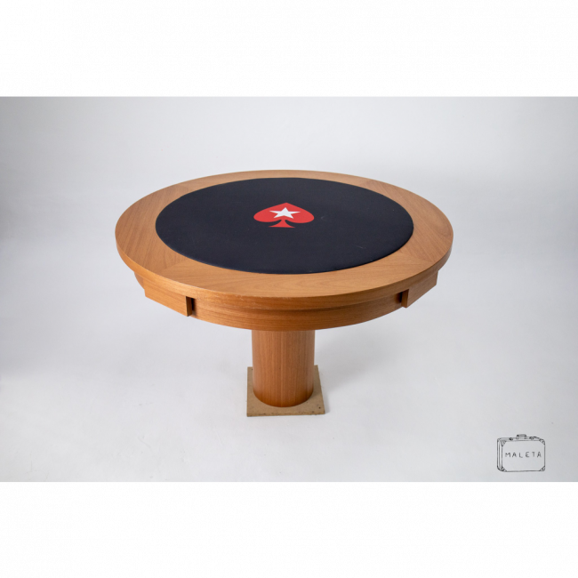 MESA REDONDA DE MADEIRA PARA JOGATINA COM FELTRO PRETO E 4 GAVETAS - LS