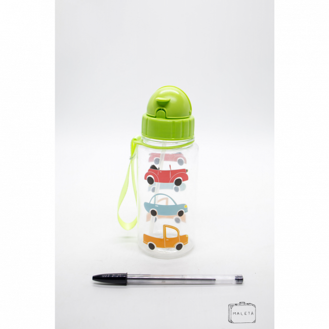 GARRAFA INFANTIL VERDE COM ESTAMPA DE CARRINHOS
