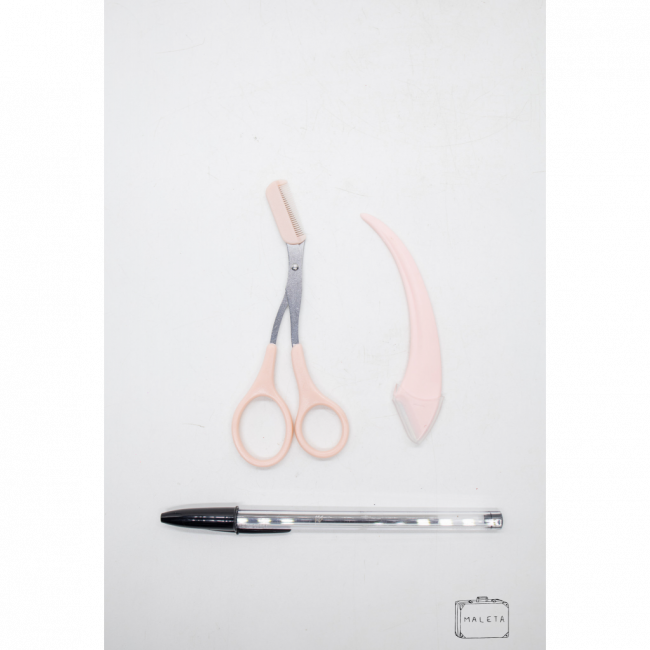 TESOURA E NAVALHA PARA SOBRANCELHA ROSA