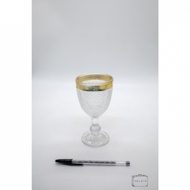 TAÇA VIDRO TEXTURA LOSANGO BORDA DOURADA
