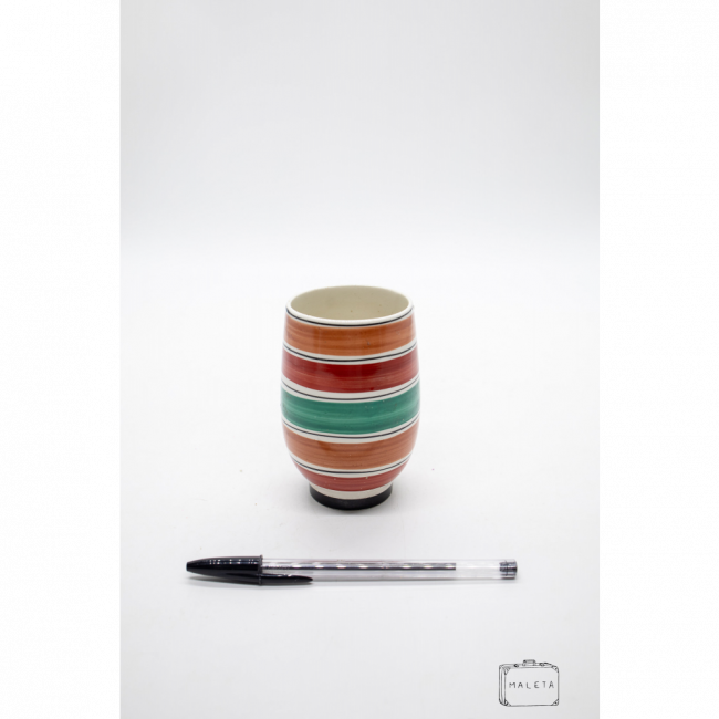 COPO CERÂMICA LISTRAS COLORIDAS (VERMELHA, VERDE E TERRACOTA)