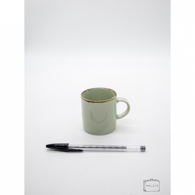 CANECA PEQUENA CERÂMICA VERDE MENTA BORDA MARROM