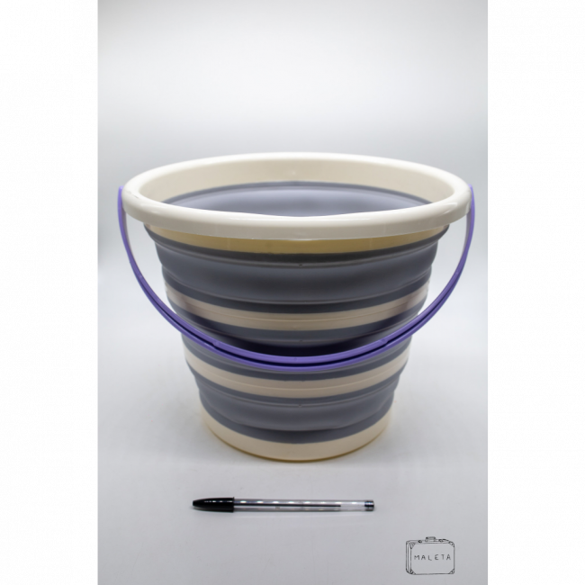 BALDE DOBRÁVEL SILICONE CINZA E CREME DETALHES ROXO