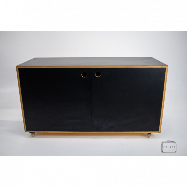 RACK MADEIRA PRETO DUAS PORTAS COM RODINHA L1,23XP0,51XA0,67 - LS