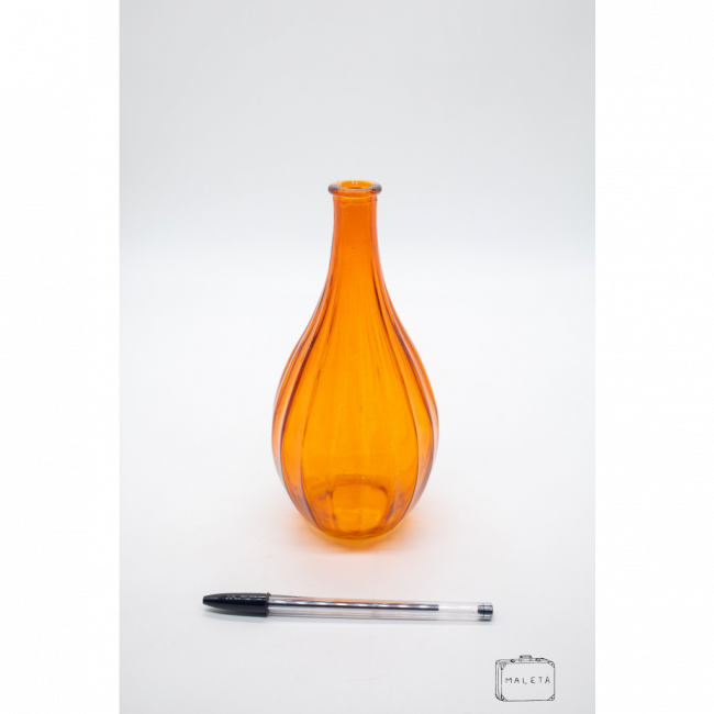 VASO VIDRO LARANJA TEXTURA LISTRA DECORAÇÃO