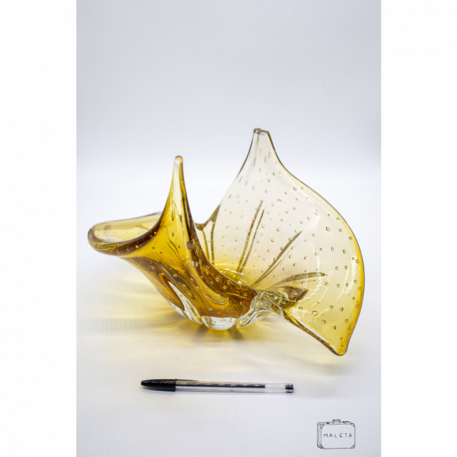 VASO VIDRO DECORATIVO AMARELO COM TRANSPARENTE
