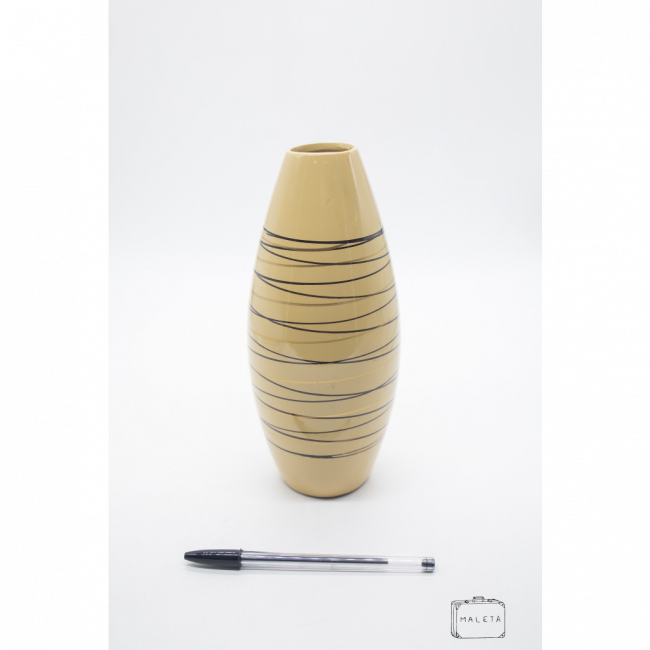 VASO CERÂMICA BEGE DETALHES RISCO MARRONS