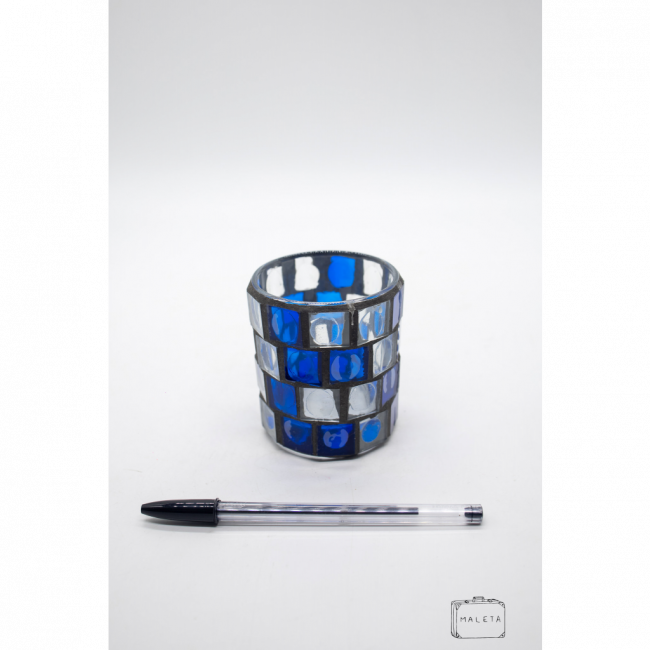 VASO QUADRADINHOS AZUL E TRANSPARENTE