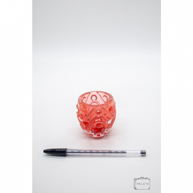 CASTIÇAL VIDRO TEXTURA BOLINHAS VERMELHO