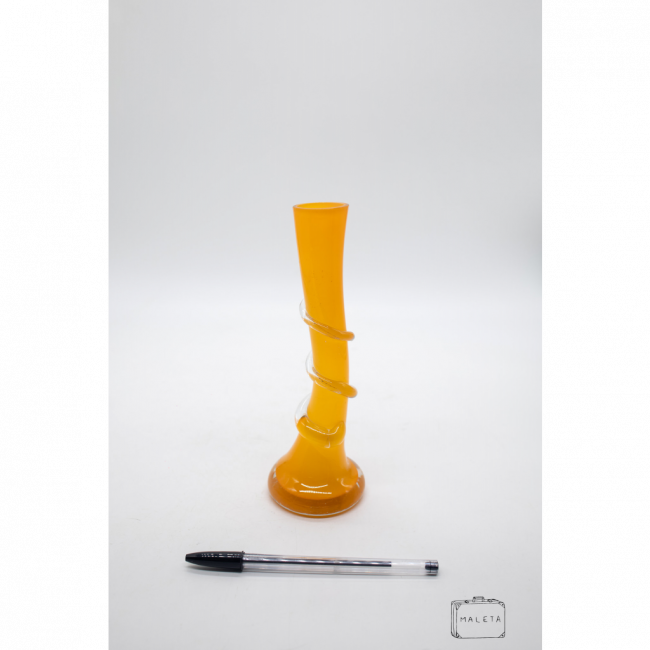 CASTIÇAL VIDRO ALTO LARANJA TEXTURA ESPIRAL
