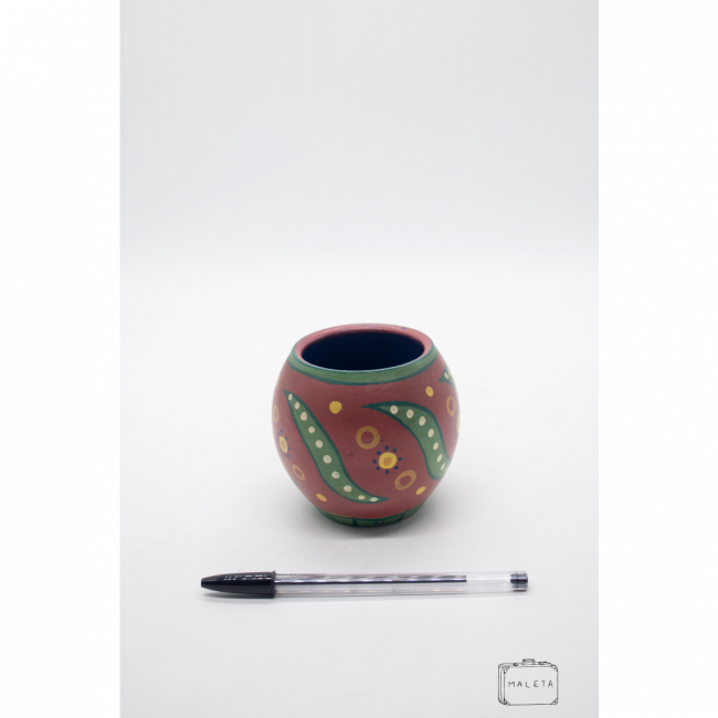 VASO CERÂMICA VERMELHO DESENHOS VERDE E BRANCO