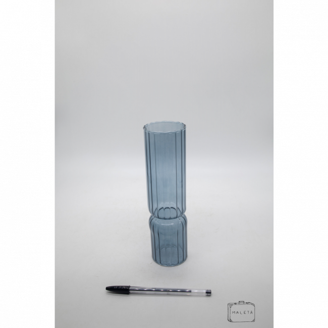 VASO VIDRO ALTO TEXTURADO AZUL