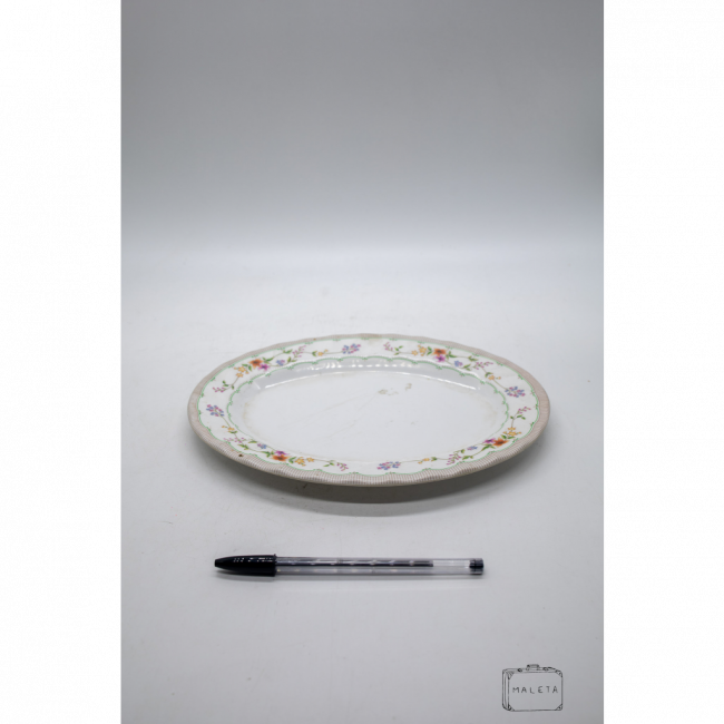 PRATO PLÁSTICO OVAL BRANCO ESTAMPA FLORAL NA BORDA