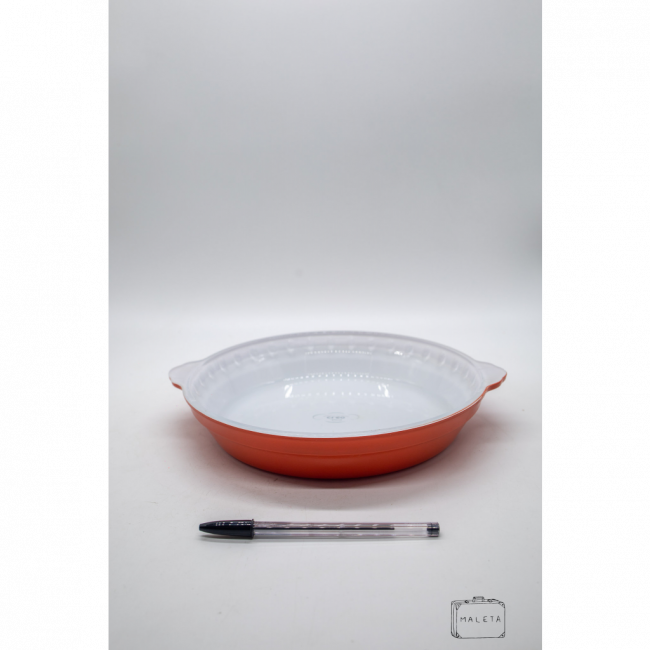 BANDEJA CERÂMICA REDONDA LARANJA INTERIOR BRANCO