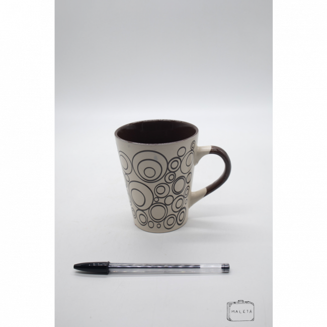CANECA CERÂMICA BEGE DETALHE MARROM