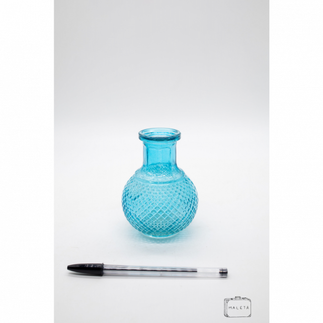 VASO VIDRO AZUL TEXTURADO LOSANGO