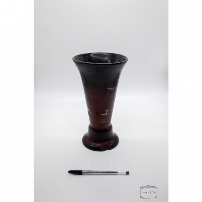 VASO CERÂMICA VINHO E PRETO DETALHE TEMPLO JAPONÊS