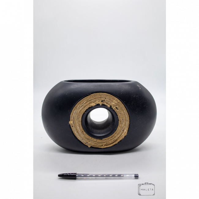 VASO CERÂMICA PRETO OVAL FURO NO MEIO