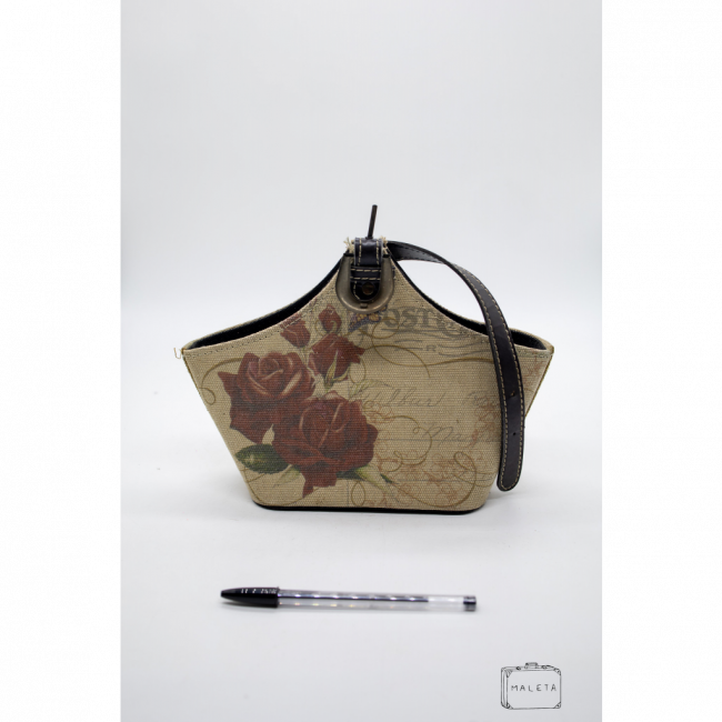 BOLSA TECIDO AREIA DESENHO ROSA VERMELHA