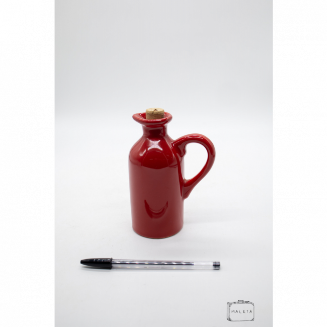 AZEITEIRO CERÂMICA VERMELHO COM ALÇA TAMPA ROLHA