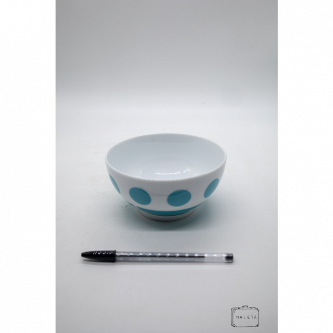 BOWL CERÂMICA BRANCO BOLINHAS VERDE TURQUESA