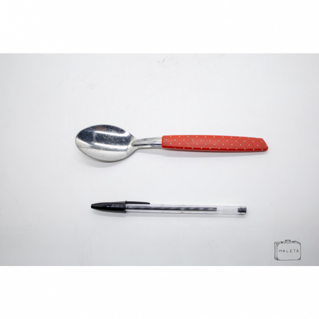 COLHER SOPA CABO VERMELHO BOLINHA BRANCA