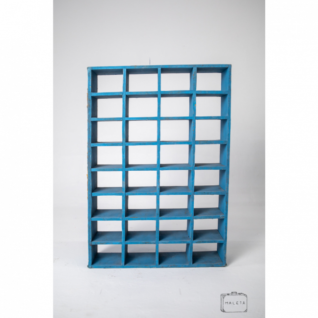 ESTANTE MADEIRA AZUL 32 NICHOS - L0,55XP0,15XA0,80