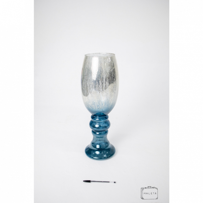 VASO VIDRO TAÇA PRATA DEGRADÊ AZUL