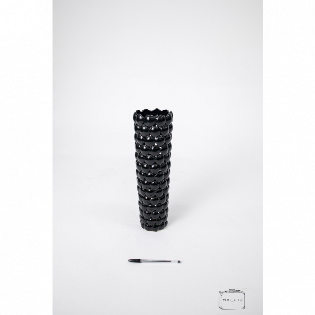 VASO CERÂMICA BOLINHAS PRETO - MÉDIO