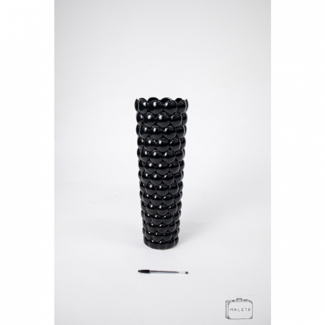 VASO CERÂMICA BOLINHAS PRETO - GRANDE