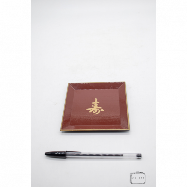 PRATO JAPONÊS QUADRADO VERMELHO DETALHES DOURADO - DP