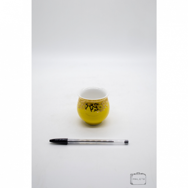 POTE CERÂMICA JAPONÊS AMARELO DETALHES DOURADOS