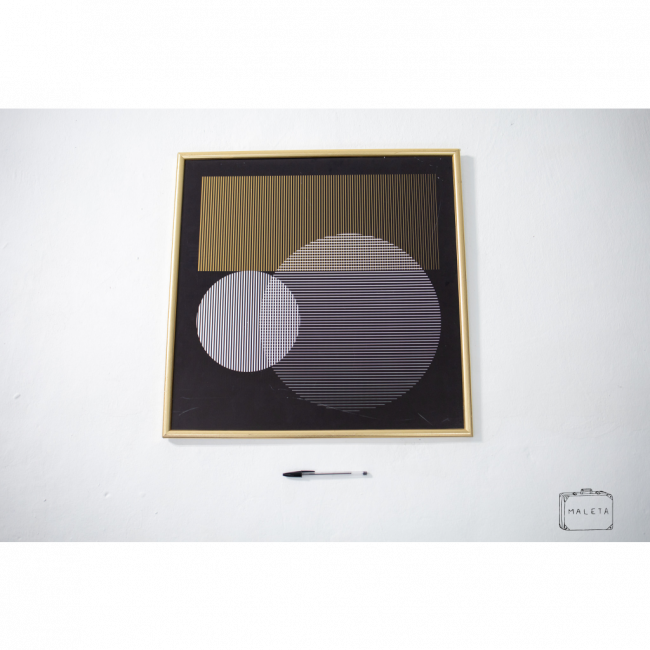 QUADRO BOLA E QUADRADO FUNDO PRETO - 55X55