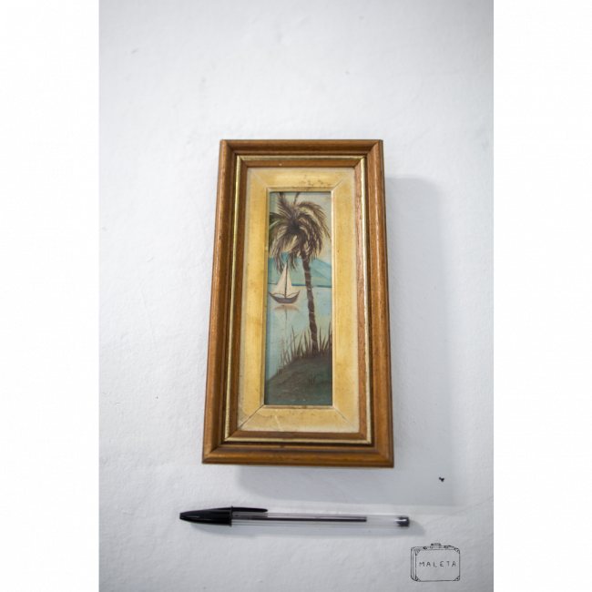 QUADRO COQUEIRO COM BARCO A VELA - 12X24