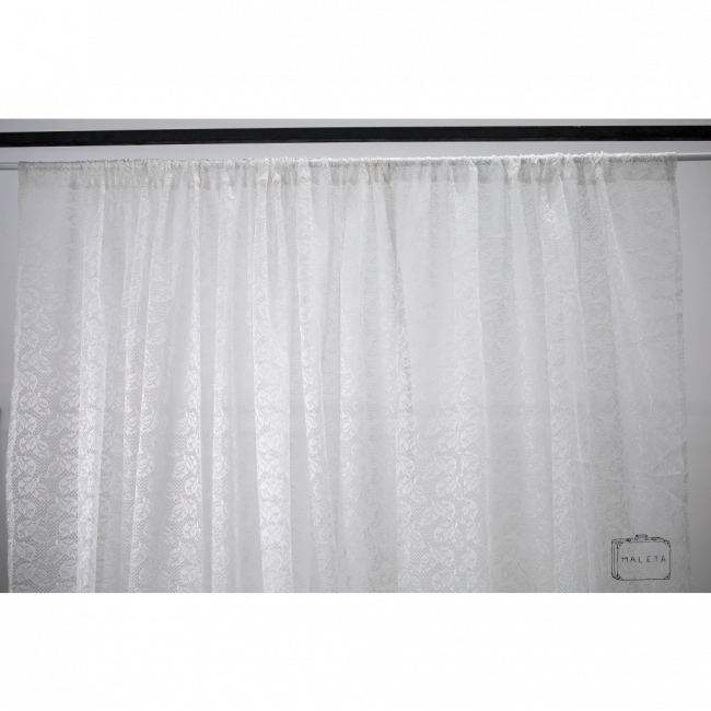 CORTINA RENDA FOLHAS BRANCA - 1,50X3,00