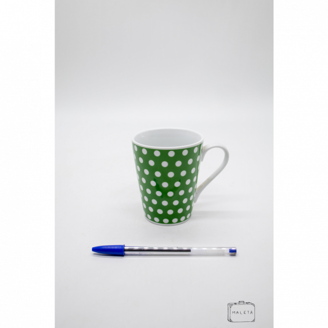 CANECA CERÂMICA VERDE BOLINHAS BRANCAS