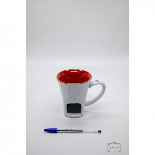 CANECA CERÂMICA BRANCA INTERIOR VERMELHO