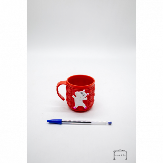 CANECA PLÁSTICO VERMELHA POP IT VAQUINHA BRANCA