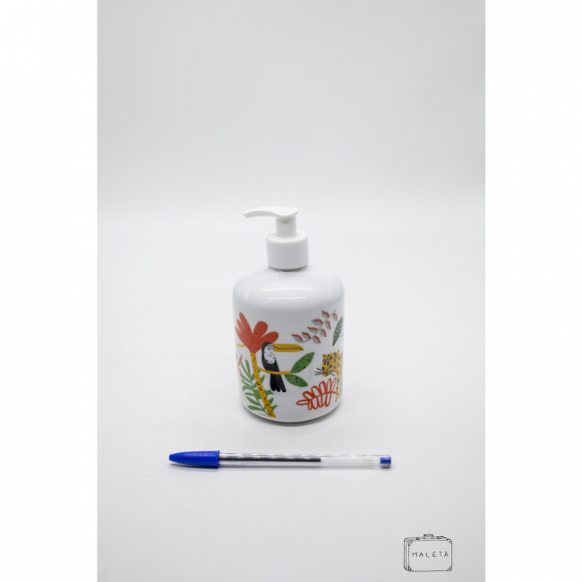 PORTA SABONETE LÍQUIDO CERÂMICA BRANCO DESENHO PÁSSAROS