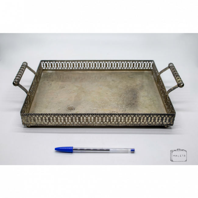 BANDEJA METAL OURO VELHO RETANGULAR