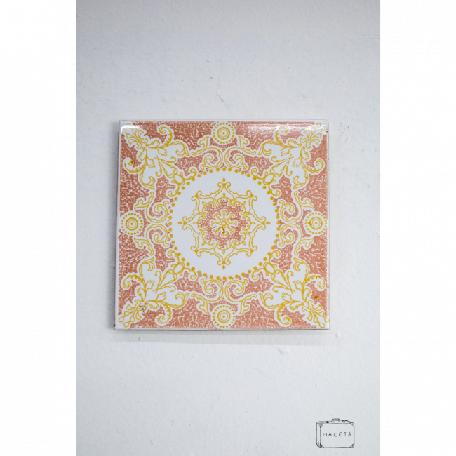 AZULEJO DECORATIVO ROSA DESENHO AMARELO 15X15