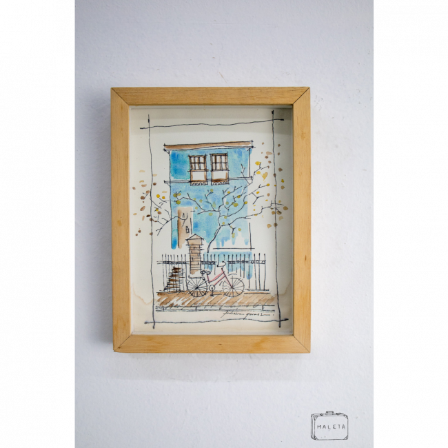 QUADRO CAIXOTE CASINHA AZUL - 17X23