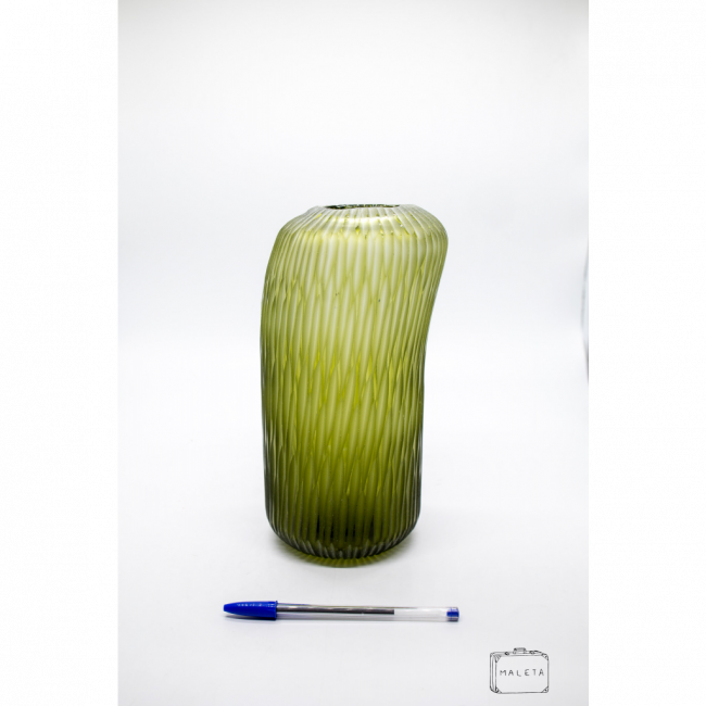 VASO VIDRO TEXTURA LISTRAS ORGÂNICO VERDE